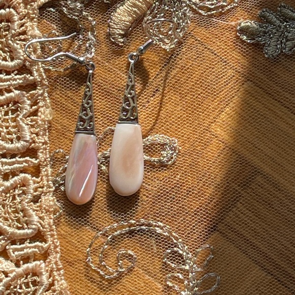 Gorgeous pink pearl 925 earrings sterling mother of pearl - Picture 2 of 5